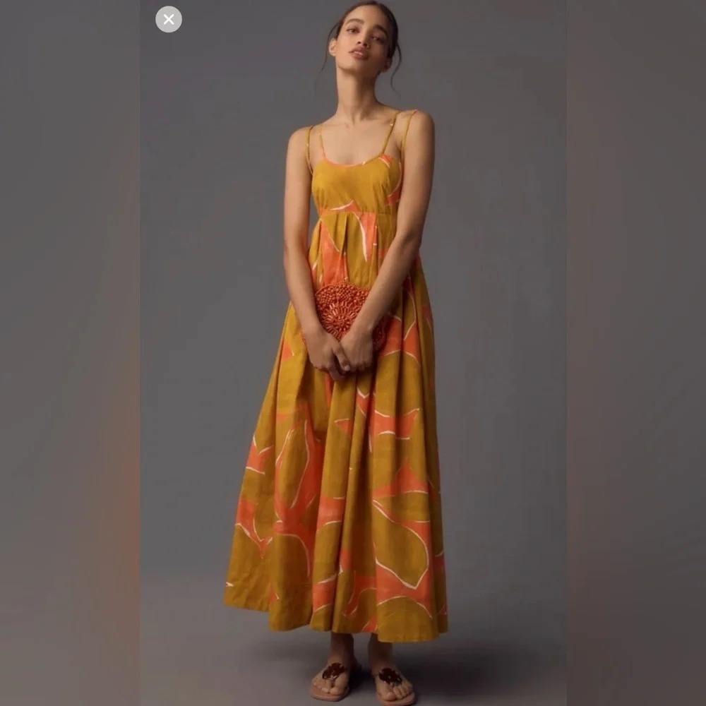 Anthropologie Babydoll Maxi Dress in Coral and Gold Combo - Picture 1 of 2